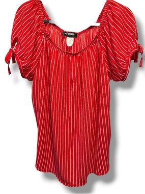 Elizabeth Women’s Red White Striped Puff Sleeve Top